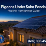 Pigeons under solar panels on a Phoenix home